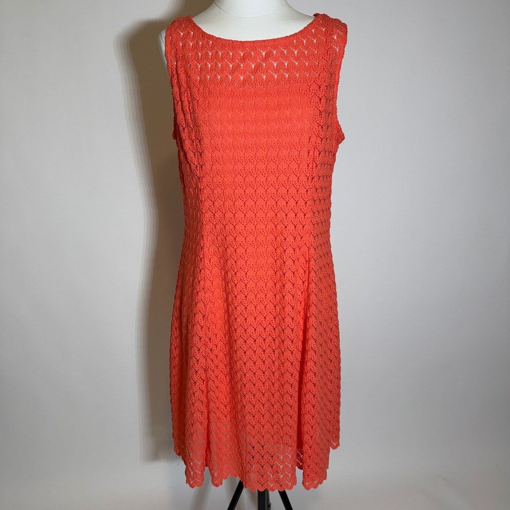 RN Studio Ronni Nicole Coral Crochet Sleeveless A-Line Dress Womens Size 10 Work